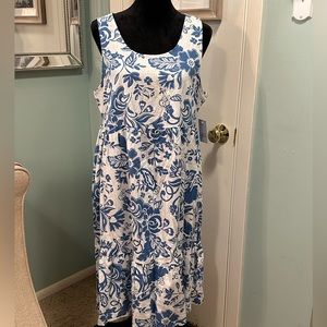 Croft and Barrow. Blue and White, Sleeveless Dress. Ruffle Hem. Size L.